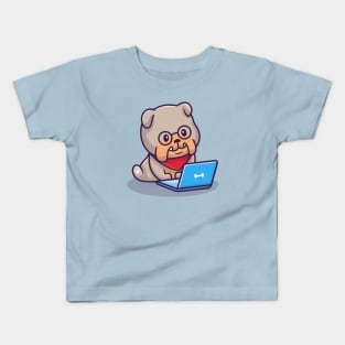 Cute Bulldog Operating Laptop Kids T-Shirt